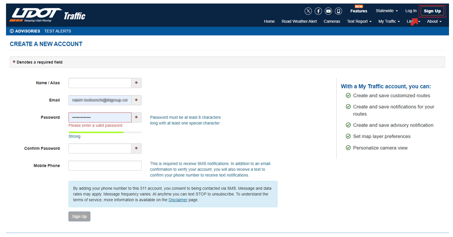 Signing up with UDOT Traffic